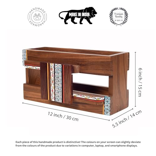 Image of Aakriti Art Creations Floral Art Wooden Magazine Holder | Hand-Painted & Teak Wood Magazine Holder | Magazine Holder & Storage Decor for Hall | Magazine Holder for Bedroom, Living Room, and Entryway