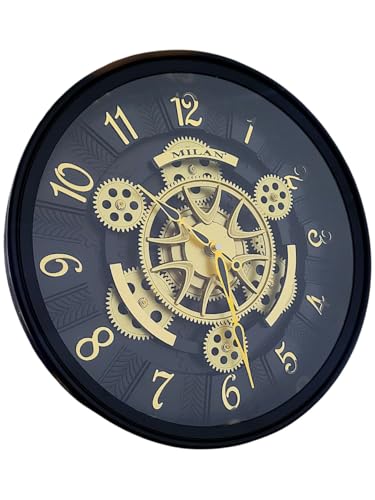 Image of Time Sync Designer Wall Clock with Moving Gear Mechanism | Gold Finish | 15.5 Inch Diameter | Silent Sweep Noiseless Technology | Clock for Living Room, Hall, Home Decor, Hotels & Bungalows