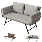 Divano da giardino a 2 posti con funzione reclinabile, divano regolabile con braccioli pieghevoli, divano letto per esterni con cuscino, panca da giardino in polyrattan per mobili da balcone, terrazza