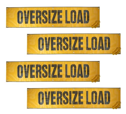 (4 Pack) 84"x18" Oversize Load Sign w/Grommets & 44" (4) Ropes - Refletive Webbing on Corners - Mesh Wide Oversized Load Banner for Semi Trucks, Vehicles, Trailer