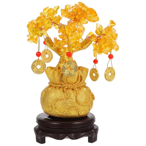 Crystal Money Tree Feng Shui Bonsai for Fortune Money Good Luck Wealth Prosperity and Success Citrine Gemstone Tree for DIY Home Feng Shui Decorations 19cm