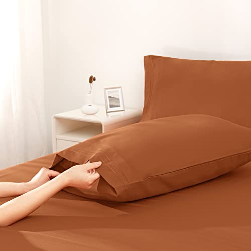 Image of Horbaunal Caramel Pumpkin King Size Sheet Set - 6 Piece Luxury 1800 Thread Count Bedding Sheets & Pillowcases - 16 Inch Deep Pocket Microfiber Bedding Set - Soft & Wrinkle Bed Sheets