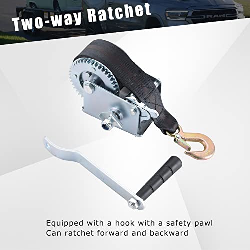 Atpeam Boat Trailer Winch, Heavy Duty Hand Winch With 5M Black Strap Gear Hand Winch With Crank Handle, Manual Winch For Towing (800Lbs) #TOP3