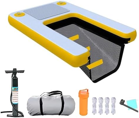 Inflatable Water Ramp for Large Dogs, 58" L x 40" W, Heavy Duty Floating Pet Platform, Supports Up to 200 lbs, Ideal for Lake, River, Beach Use (Black)