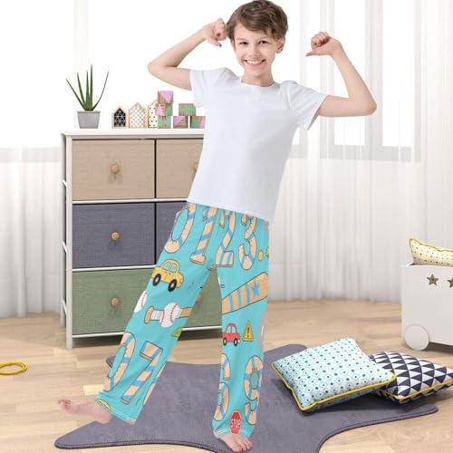 Boy's Pants Baseball & Car Jogger Pants Elastic Waist Long Bottoms Trousers with Pockets 6-14 Years4