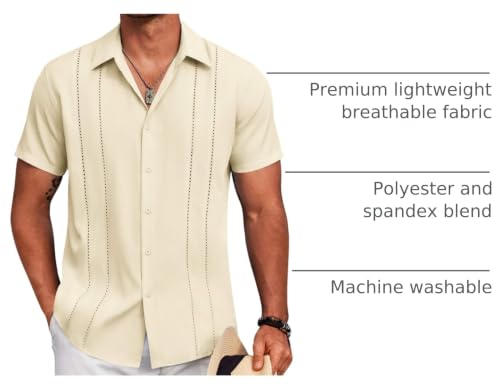 Image of COOFANDY Mens Cuban Guayabera Shirt Short Sleeve Button Down Shirts Summer Beach Vacation Shirts