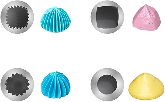 4 Pcs Large Stainless Steel Piping Tips Round Square Icing Tips Metal Star Frosting Nozzles Professional Cookie Cupcake Decorating Tips with Coupler and Silicone Pastry Bag for Wedding