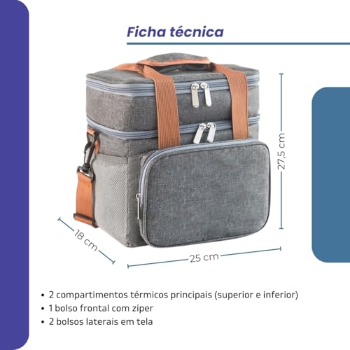 Bolsa Térmica Grande Lancheira Marmita Com Alça Para Trabalho Academia Praia Fitness Dois Andares Co