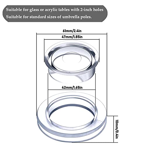Ehiog Patio Table Umbrella Hole Ring And Cap Set, 2 Inch Silicone Transparent Umbrella Hole Ring Plug And Cap Set For Outdoor Patio Garden Beach Table Umbrella Plug (Translucent - 2 Set) #TOP1