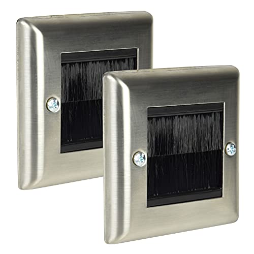 Placa de pared de cepillo Ex-Pro pasacables plateado para enchufes y tomas de corriente 2