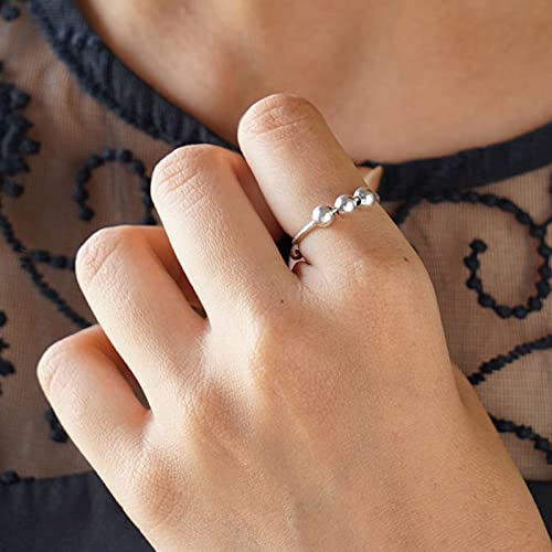Serynow Fidget Ring Double Layer Anxiety Rings For Women Adjustable Worry Rings Beads Stress Relief Ring Fidget Spinner Rings For Girls Men (Silver B 2Pcs) #TOP3
