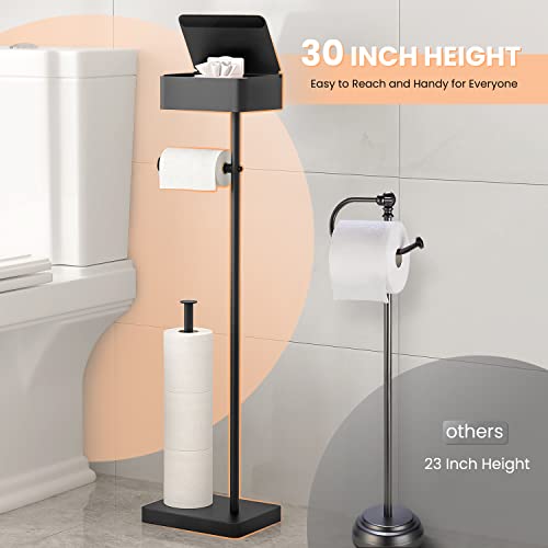 Allzone 3 In 1 Toilet Paper Holder Stand,Solid Free Standing Toilet Paper Holder With Shelf, Bathroom Toilet Paper Holder With Storage For 4 Rolls, Matte Black Toilet Paper Roll Holder For Tissue #TOP3