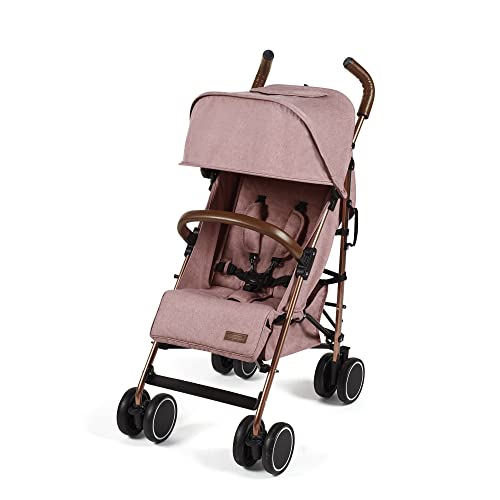 Ickle Bubba Discovery Max   Cochecito con capucha UPF 50, cubierta de lluvia, forro de asiento y saco de pie, soporte para tazas, color rosa oscuro sobre marco de oro rosa