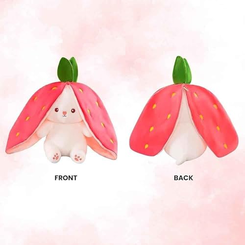 Image of DearJoy Rabbit in Strawberry Soft Toy Pink & White 28 cm