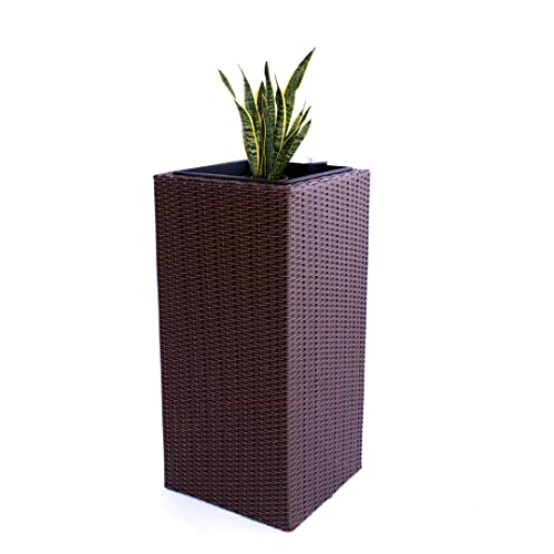 Elegant Einrichten Blumenkübel, Übertopf Polyrattan Säule 30x30x55cm braun.
