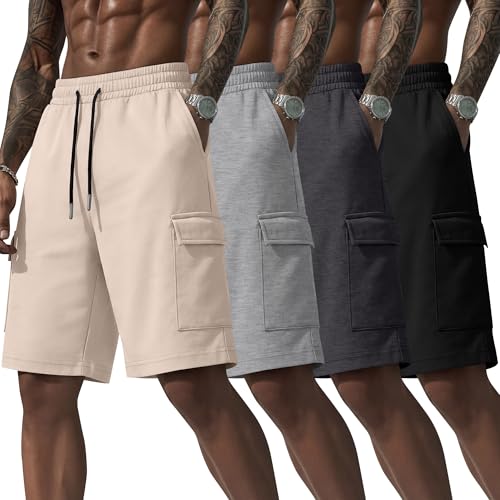 August Alley 4 Pack Men's Cargo Shorts 9 Inch Athletic