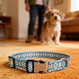 GLOGLOW Collar de Impreso, Collar de Cachorro de Metal Ajustable de Poliéster, Accesorios de Hebilla Suave para Mascotas Pequeñas, Medianas y Grandes (M)