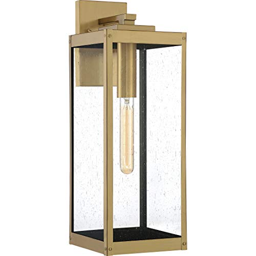Image of Quoizel Westover 20 inch Outdoor Wall Lantern, Antique Brass | 1-Light, Clear Seeded Glass, E26 Base, ETL Wet Rated