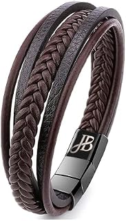 Jewellbox - Men's Leather bracelet in Brown, Adjustable Leather Wristband for Men