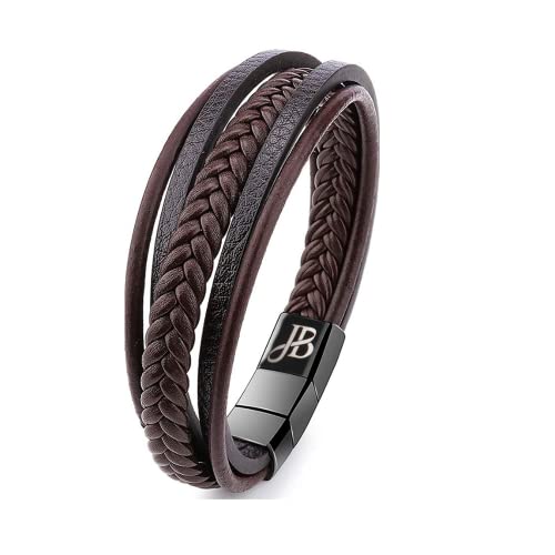 Jewellbox - Bracelet en cuir marron réglable pour homme, Adjustable 21-22.5cm, Cuir, Sans pierre précieuse Cover