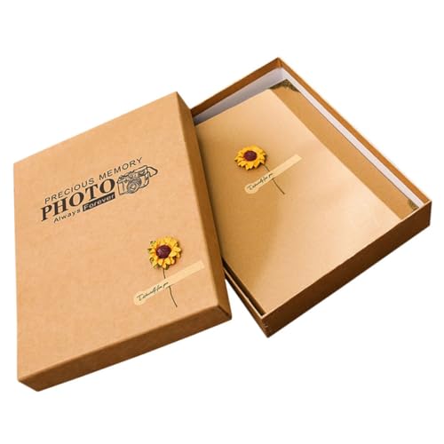 Veemoon Album Photo Vintage DIY en Papier Kraft Format Compact Pages Jaunes 1 Album Vierge Soi-Même pour Photos de Famille Mariage et Anniversaires Inclus Autocollants Tournesol