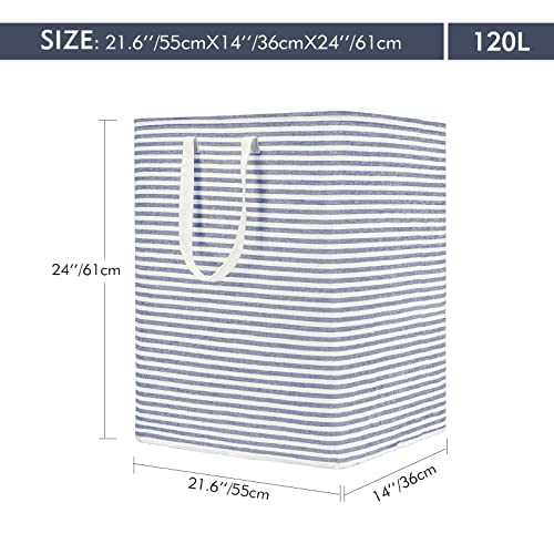 DOKEHOM 120L Freestanding Laundry Hamper with Handle, Collapsible Extra Large Cotton Storage Basket for Clothes (Blue) - Image 3