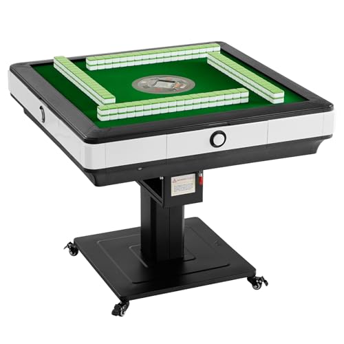 Cavevine Foldable Automatic Mahjong Table with Wheels - 2 Sets of 144 42mm Tiles(Blue & Green) - Electric Mahjong Table Shuffler for Chinese, American, Filipino - Perfect for Party and Gifts