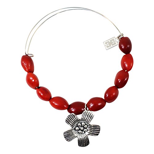 Image of EVELYN BROOKS Silver Cherry Blossom Charm Adjustable Bangle Bracelet for Women- inch Symbol Love & Happiness w /Meaningful Good Luck Seed Beads - Handmade Jewelry | Great Gifts for Mom, Daughter, Sister,