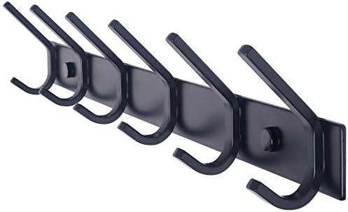 WEBI Coat Rack Wall Mounted,17-1/8 Inch Coat Hooks for Hanging Coats,Heavy Duty Metal Hook Rack Rail with 6 Double Dual Hooks Coat Hanger Wall Mount for Purse Clothes Jacket Backpack Entryway,Black