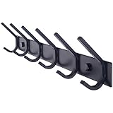 WEBI Perchero montado en la pared, ganchos de 17-1 / 8 pulgadas para colgar abrigos, riel de gancho de metal resistente con 6 ganchos dobles dobles Perchero de montaje en pared para bolso, ropa, chaqueta, mochila, entrada, negro