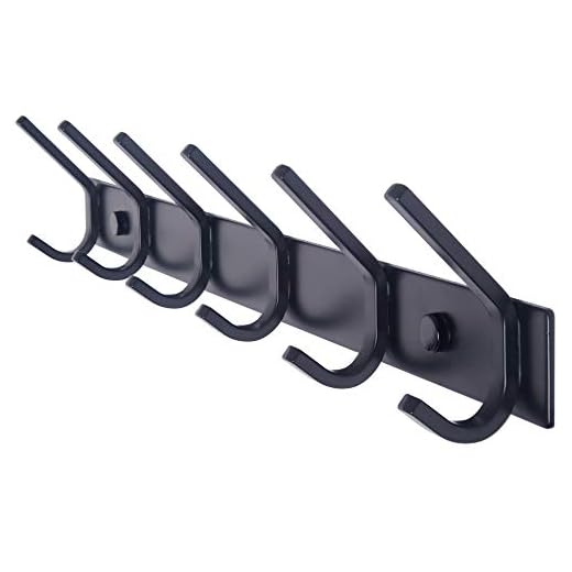 WEBI Coat Rack Wall Mounted,17-1/8 Inch Coat Hooks for Hanging Coats,Heavy Duty Metal Hook Rack Rail with 6 Double Dual Hooks Coat Hanger Wall Mount for Purse Clothes Jacket Backpack Entryway,Black