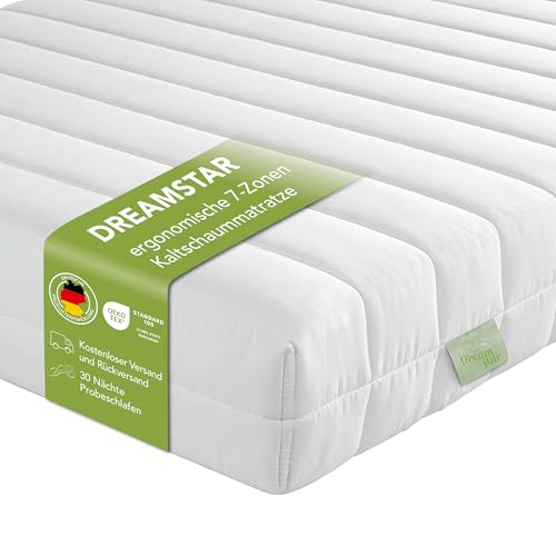 DREAMSTAR Easy Flex | ergonomische 7-Zonen Kaltschaummatratze | Öko-Tex Zertifiziert | Härtegrad 2 und 3 (H2 & H3) | Rollmatratze | Made in EU I 90 x 200 cm