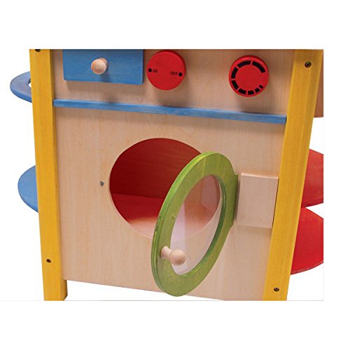 Kinderküche aus Holz mit ausklappbarer Theke, Spielspaß auf beiden Seiten, mit Waschmaschine sowie Herd und Ofen – Bild 7