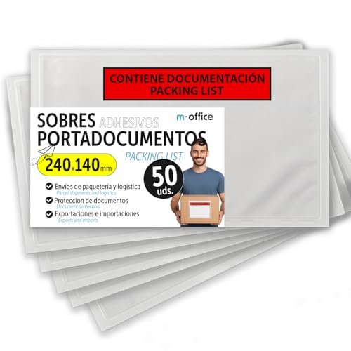 Selbstklebende Dokumententaschen 240x140mm, Packing List, Transparente Lieferscheintaschen für Sendungen, Rechnungen, Lieferscheine, Wasserfest mit starker Haftung – m-office (50 Stück)