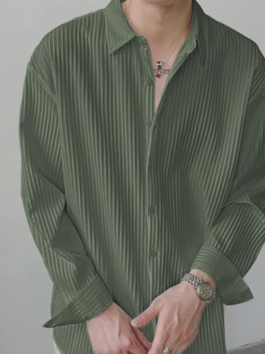 Image of GRECIILOOKS Men's Formal Button Down Shirt - Slim Fit Polycotton Shirt's for Men | Textured Full Sleeve| Business & Meeting Ready (Available in Plus Size)