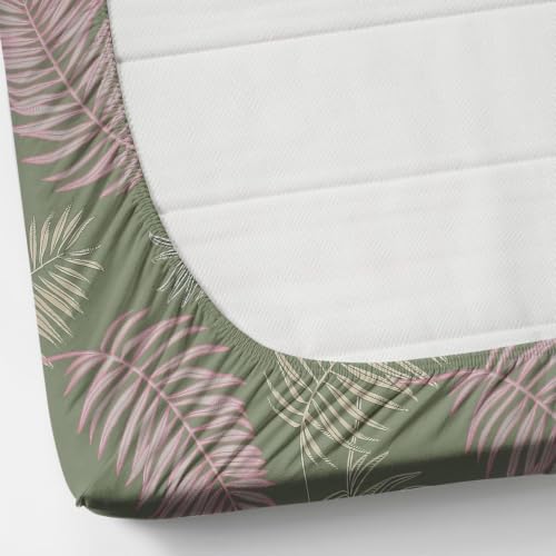 Image of 240 TC Cotton Feel Glace Cotton Elastic Fitted Printed King Size Double Bed Bedsheet with 2 Pillow Covers and Fits Upto 4-6 inches Mattress, Size- 72 inchx78 inch(Green pankh)