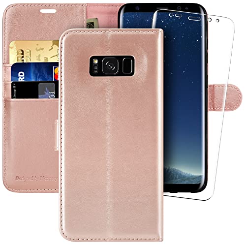 MONASAY Wallet Case Compatible for Galaxy S8, 5.8-inch, [Screen Protector Included][RFID Blocking] Flip Folio Leather Cell Phone Cover with Credit Card Holder, Rosegold