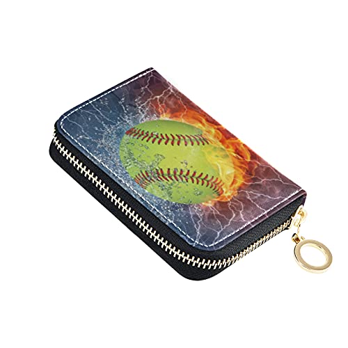 OTVEE Softball Credit Card Holder RFID Wallet, Softball Print Small Card Holder Wallet for Women Men Girl Ladies