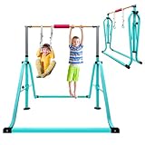 GLANT Gymnastics Bar for Kids with Rings Set, 7 Heights Adjustable Easy Folding Gymnastic Training Bar Kids Monkey Horizontal Bars - Max Load 300LBS