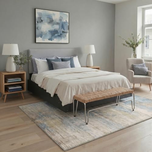 Image of BEIMO Area Rugs 8x10 for Living Room Bedroom, Modern Abstract Machine Washable Rug, Large Soft Low Pile Floor Cover with Non Slip Backing for Dining Room, Dusty Blue Beige
