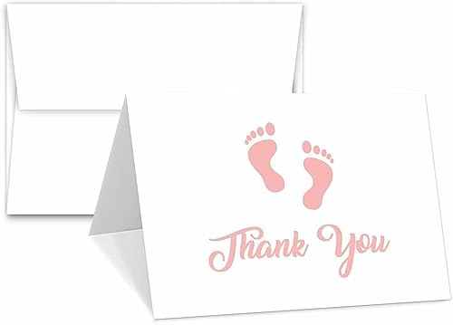 Tarjetas de felicitación de agradecimiento con huella rosa para bebé, baby shower, cumpleaños, invitación, felicitación, celebración, tarjetas de