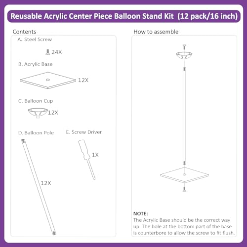 Image of 12 Pack Acrylic Balloon Stands for Table, Reusable Party Centerpiece Kits