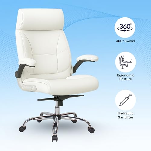 Image of Lakdi The Furniture High Back Director Office Chair Ergonomic Leatherette Executive Chair with Adjustable Armrests, Comfortable Revolving Desk Chair 5-Year Warranty & Free Assembly-111012160 White