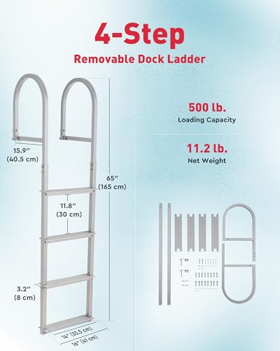 image for CO-Z 4 Step Removable Dock Ladder, Pontoon Boat Ladder with 500lb Load