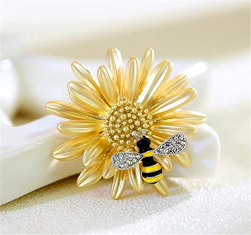 Image of New Sweet Daisy Little Bee Brooches Pearl Chrysanthemum Flower Wed Brooch Corsage Accessories Cute Pins Gifts For Women