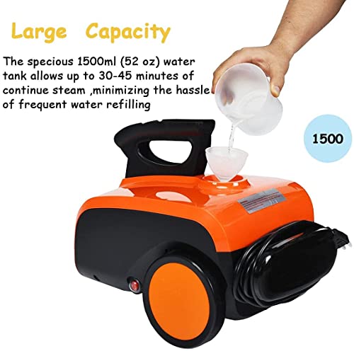 Costway Multipurpose Steam Cleaner With 19 Accessories, Heavy Duty Household Steamer Chemical-Free Cleaning, 1.5L Dual-Tank Rolling Cleaning Machine For Carpet, Floor, Window And Car, Orange+Black #TOP2
