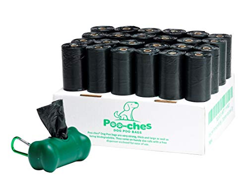 Poo-ches® Premium biologisch abbaubar Hundekotbeutel - 300 Stück auf Einer Rolle - extra stark, robust, extra gross - mit Spender und Leinen-Clip