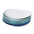 Sweese Dinner Plates 11 Inch - Porcelain Modern Curve Square Dishes Set of 6 - Dishwasher, Microwave, Oven Safe - Azure Dreamscape Color