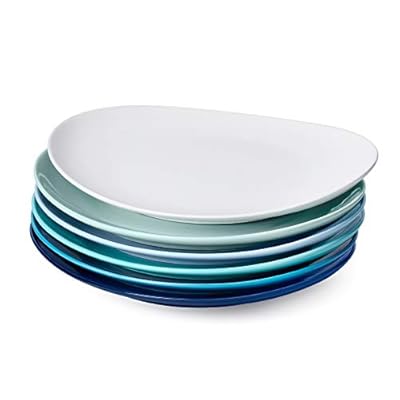Sweese Dinner Plates 11 Inch - Porcelain Modern Curve Square Dishes Set of 6 - Dishwasher, Microwave, Oven Safe - Azure Dreamscape Color