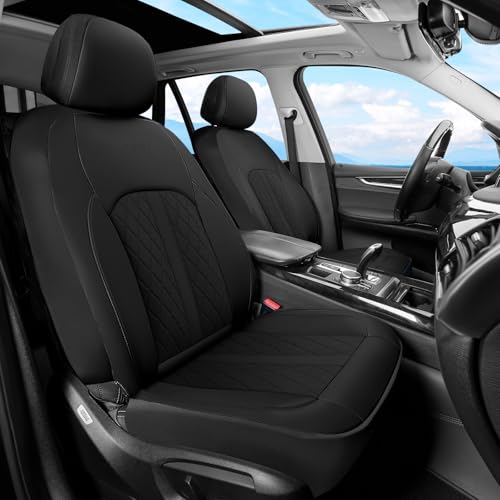 Image of Coverado Universal Leather Seat Covers Full Set for 5 Seats - Waterproof, Durable All-Weather Protector for SUV, Pickup Truck, Sedan (Black)
